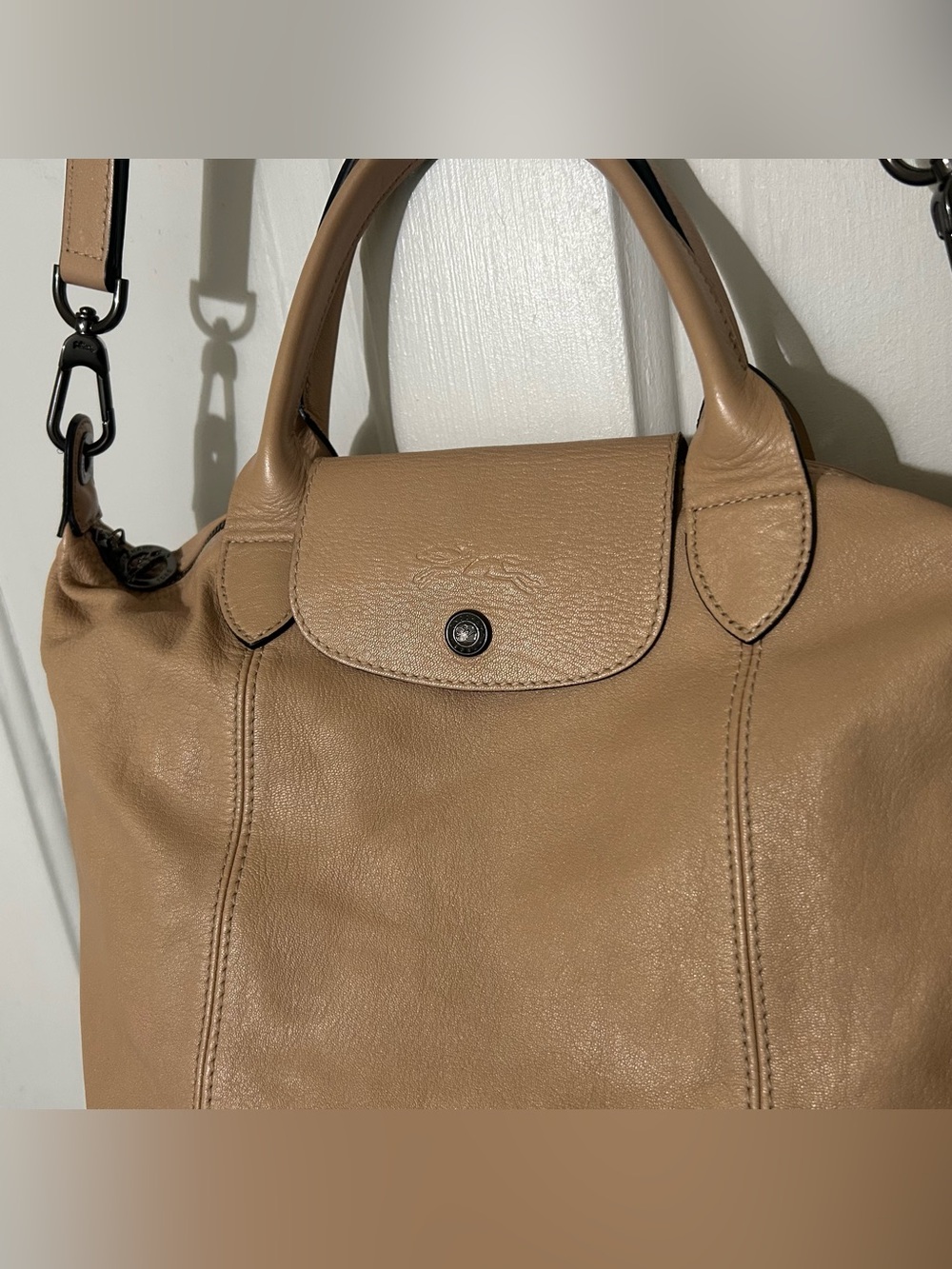 Longchamp Le Pliage Cuir Small Beige Leather Tote - Picture 9 of 10
